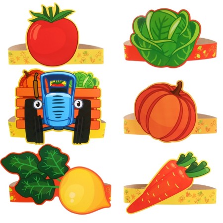 Set of carnival masks vegetables, blue tractor 6 pcs.-2