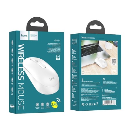 Hoco GM14 mouse, wireless (2.4), optical, 1200 dpi, white-5