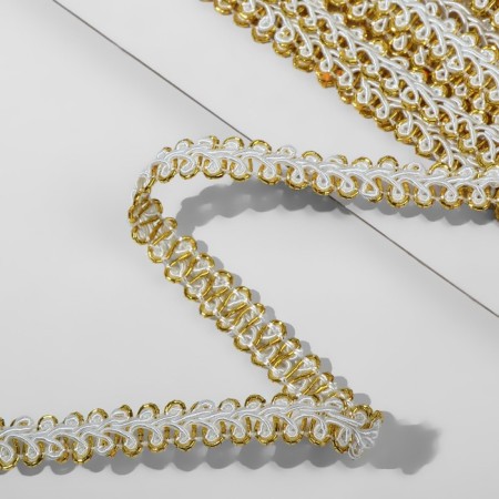 Decorative braid “Chanel”, 8 mm, 10 ± 1 m, white/gold color-1