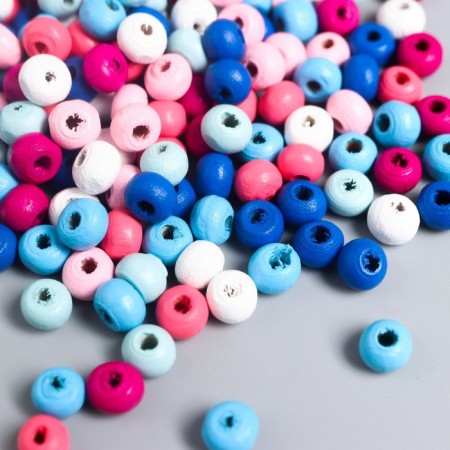 Set of wooden beads "Astra" blue-pink mix, 6mm, 18g