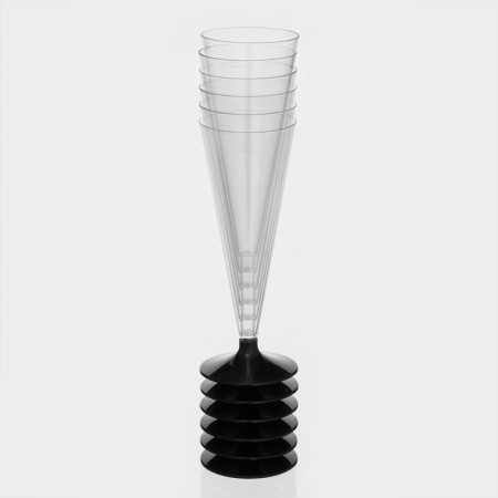 A single -single -plastic glass for champagne “cone”, 150 ml, with a black leg, the color is transparent-13