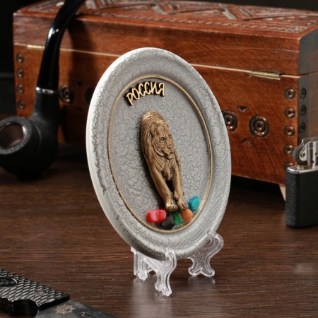 Souvenir "tiger" plate, ceramics, gypsum, minerals, d = 11 cm-1