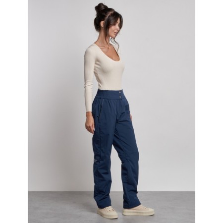 Warmed female trousers, size 48, dark blue color-15