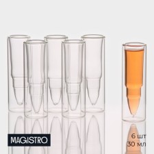 A set of glasses of glass with double walls Magistro “bullet”, 30 ml, 3.5 × 11 cm, 6 pcs