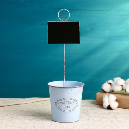 Kashpo "Bucket Björn" with a sign for records, blue, 10x8x10cm-1