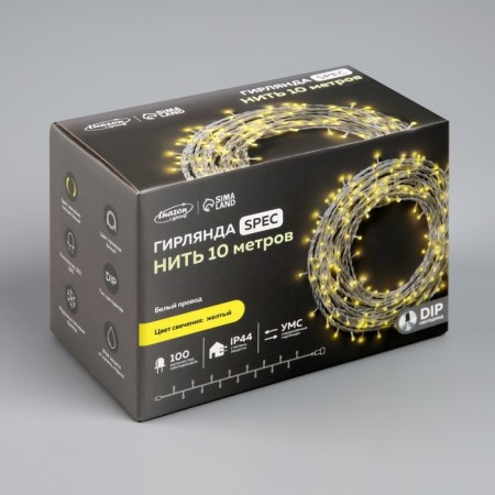 Garland “thread” 10 m, IP44, UMS, white thread, 100 led, yellow glow, 220 V-2