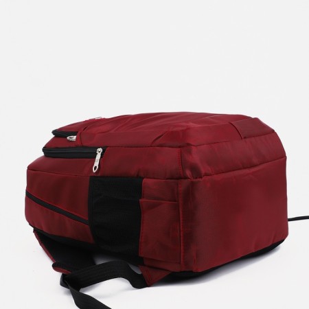 Youth backpack from textiles, 2 departments, 2 pockets, burgundy color-4