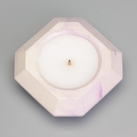 The candle "Square" in the candlestick with beveled corners is small, 9x3.5cm, marble with purple. stripes-2