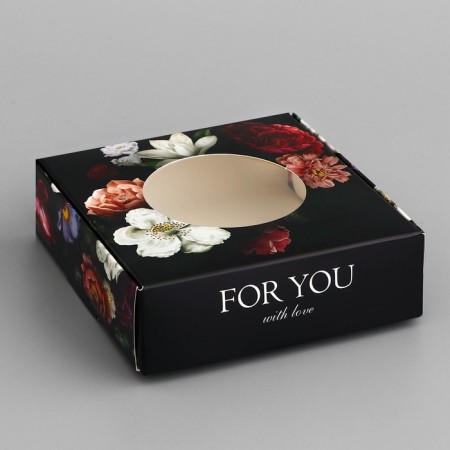 Box a gift team with a window, packaging, "with love", 10 x 10 x 3 cm