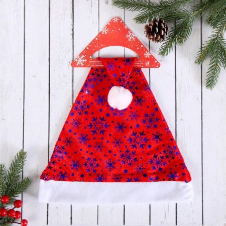 New Year's cap "Snowflakes" 27x40 cm, red-3