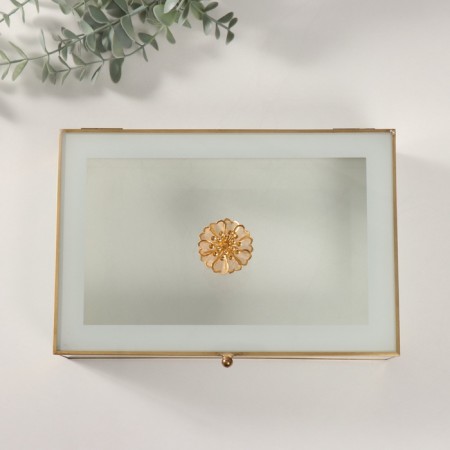 Casket glass with a metal frame "Bud" transparent white 16x24x7 cm-2