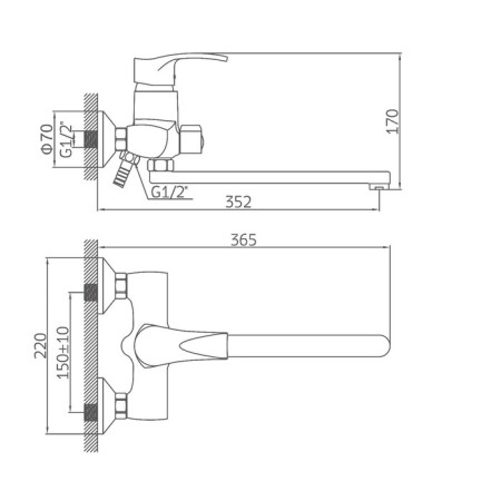 Accoona A7103B bath mixer, one -leaf, with shower, silumin, chrome-8
