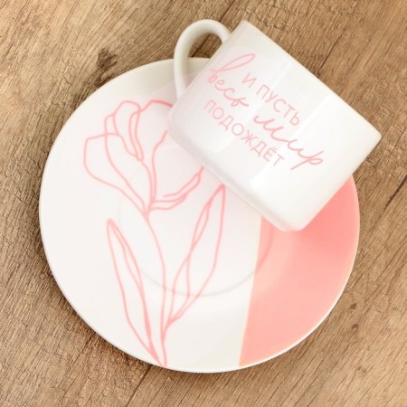 Tea couple ceramic “and let the whole world wait”, 200 ml, white color-1