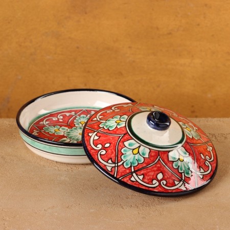 Maslenka Rishtan ceramics "Patterns", 17 cm, red-3