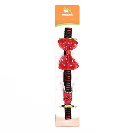 Textile collar with bow and tambourine, 30 x 1 cm, red-8