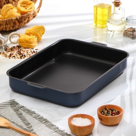 A set of baking sheets with solid handles, 2 items: 19 × 25 cm, 27 × 35 cm, anti -stick coating, blue color-2