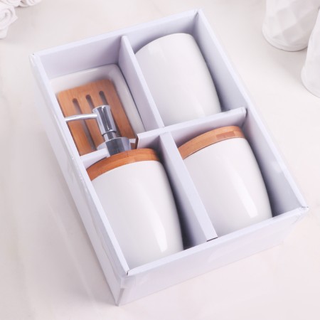A set of accessories for the Bamboo bathroom, 4 items (soap dish, dispenser, two glasses)-3