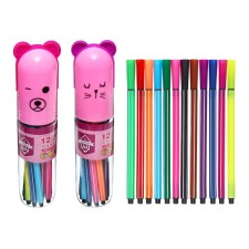 Flomasters 12 colors, in a tube, stripes, pink bear/ pussy