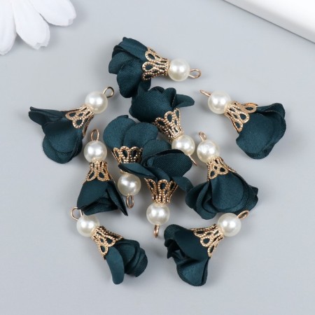 Decor for creativity Textile "Flower with pearls. Coniferous" set 10 pcs 2.5 cm-2