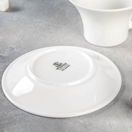 Tea steam porcelain Wilmax, 2 items: a cup 330 ml, a saucer, white color-2