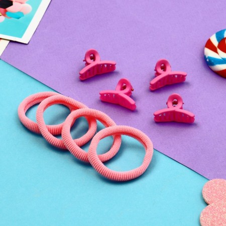 Hair set "Olivia" (4 gum 4 cm, 4 crab 2.5 cm) loop, pink-1
