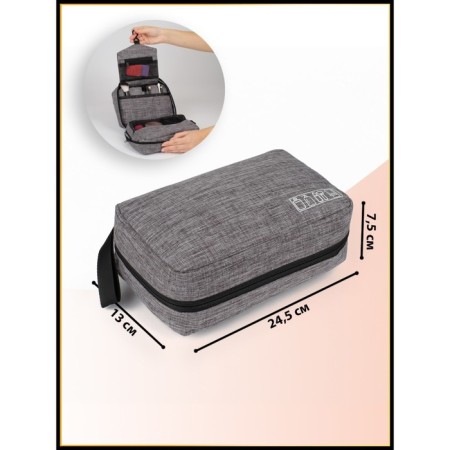 Road cosmetic bag, 2 parts on lightning, with hook, color gray color-3
