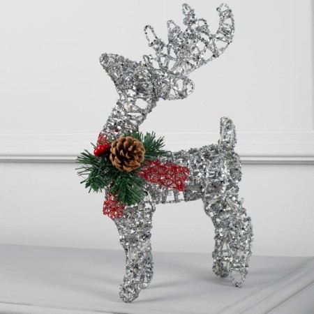 LED figure "silver deer" 25 × 30 × 10 cm, metal, AAX3 batteries (not in the kit), glow warm white-1