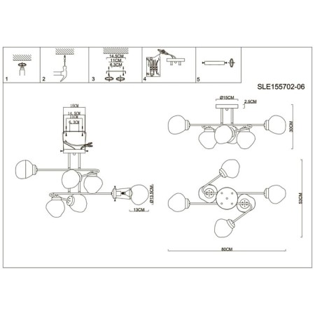 Ceiling EVOLUCE lamp. Sle155702-06. More. 6x40 watts, E14, 80x53x30 cm, golden color-12