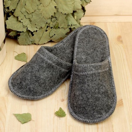 Slippers for baths, economy, felt, gray-1