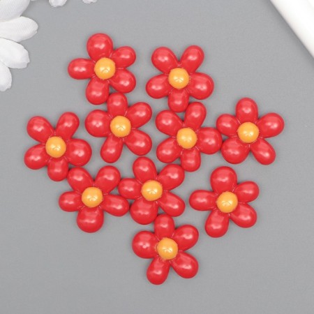 Decor for creativity plastic "Red flower with yellow" 2.8x3x1 cm-2