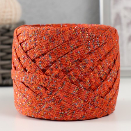 Knitted yarn "Ribbon" with Lurex 85m/170 ± 5 g (mountain ash, lurex: rainbow)