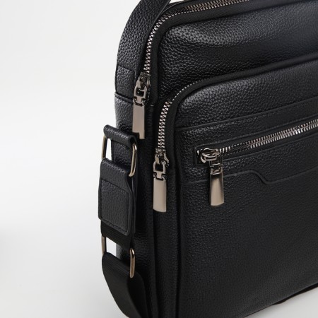 Male bag over the shoulder, Textura, 3 external pockets, black color-6