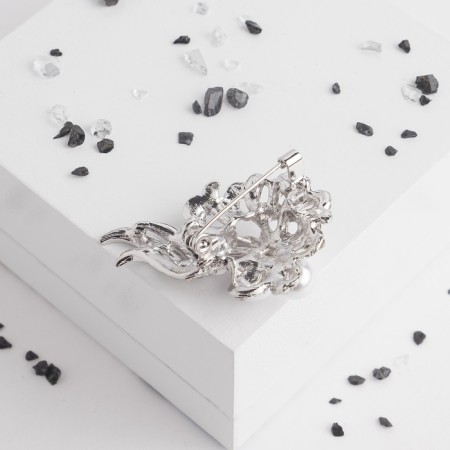 Brooch "Pearl flower" openwork, white color in silver-1