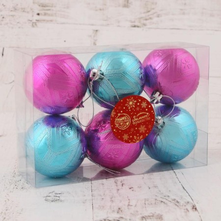 Set of balls plastic D-6 cm, 6 pcs "Flowering" pink blue-1