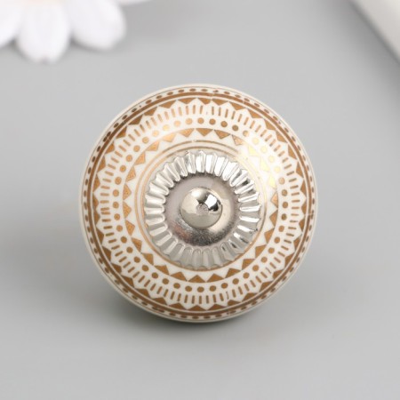 Handle for the casket ceramics, metal "Geometric pattern" white-gold 4.1x4.1x6 cm