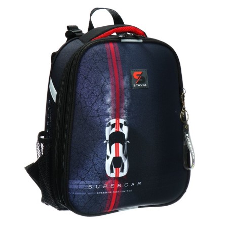 School backpack 38 x 30 x 16 cm, ergonomic back, stavia "race", black-1
