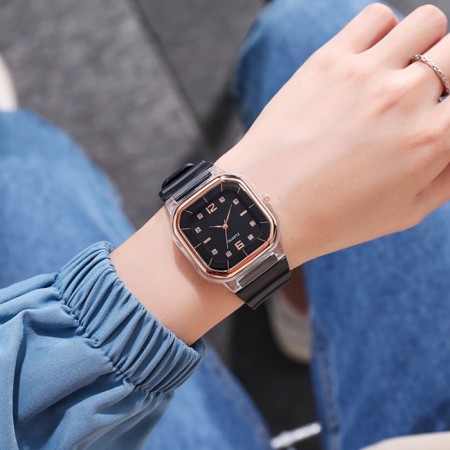 Women's watch, 4.1 x 4.1 cm, silicone strap, black-1