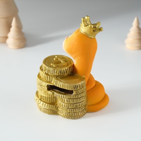 Piglite Polystone "Snake in a crown with coins" 8x6.5x10 cm-3