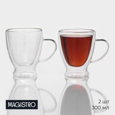 A set of glass mugs with double walls Magistro “Kapuchino”, 300 ml, 12 × 9 × 11 cm, 2 pcs