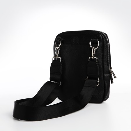 Male bag over the shoulder, Textura, artificial leather, black color-3