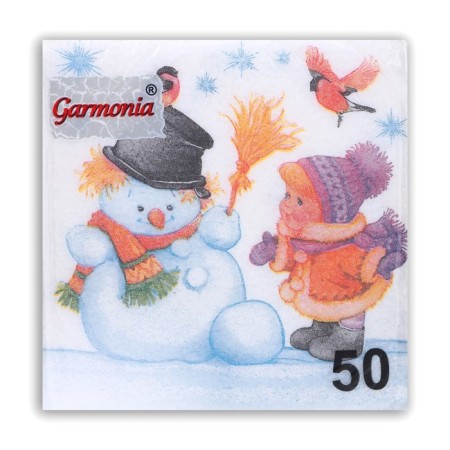 Paper napkins "Color Harmony", 24x24 cm, 50 pcs, with a drawing "Snowman and children"