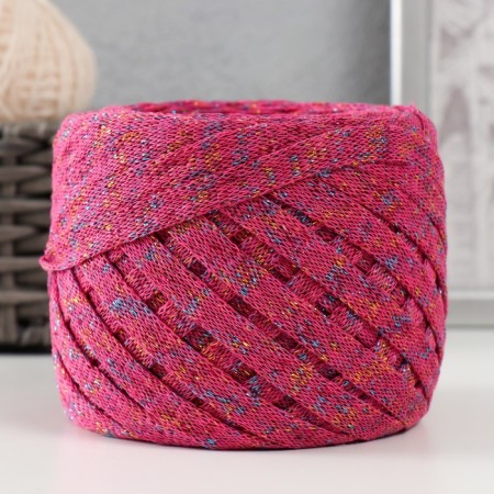 Knitted yarn "Ribbon" with Lurex 85m/170 ± 5 g (fuchsia, lurex: rainbow)