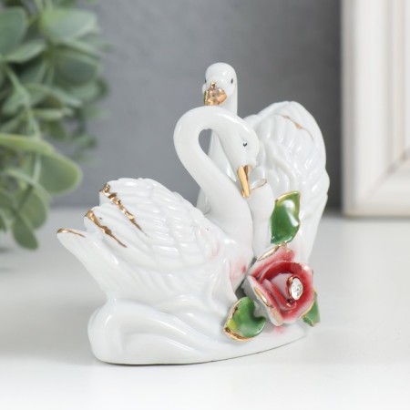Souvenir Ceramics "Two Swan with Rosa" Straza 8x10.5x4 cm-1