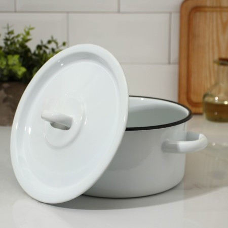 Cylindrical pan, 2 l, enameled cover, induction, white color-1
