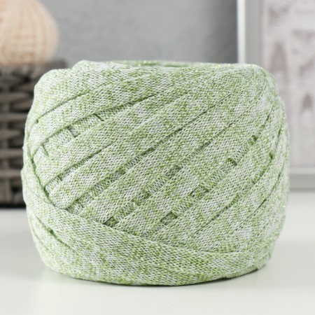 Knitted yarn "Ribbon" with Lurex 85m/170 ± 5 g (white, lurex: light green)