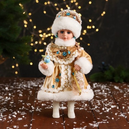 Snow Maiden "in a kokoshnik with stones" 32 cm, gold