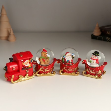 Souvenir Polystone Water Ball "New Year's train and sled" set of 4 pcs 24.7x4.5x6 cm