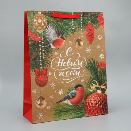 Craft vertical "Bullfinch" package, l 31 x 40 x 11.5 cm, new year