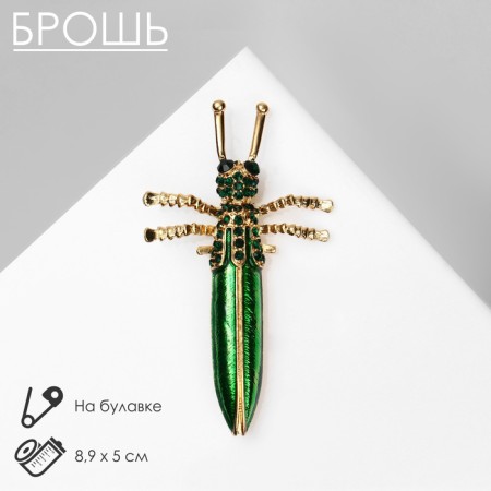 Brooch "Beetle" long-hung, black-green color in gold