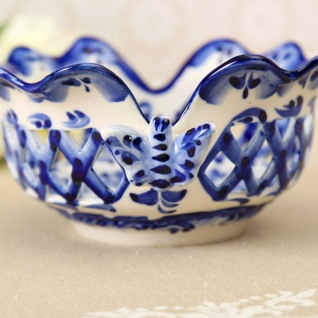Candlete "Butterflies", 15 × 15 × 8 cm, openwork, gzhel-8